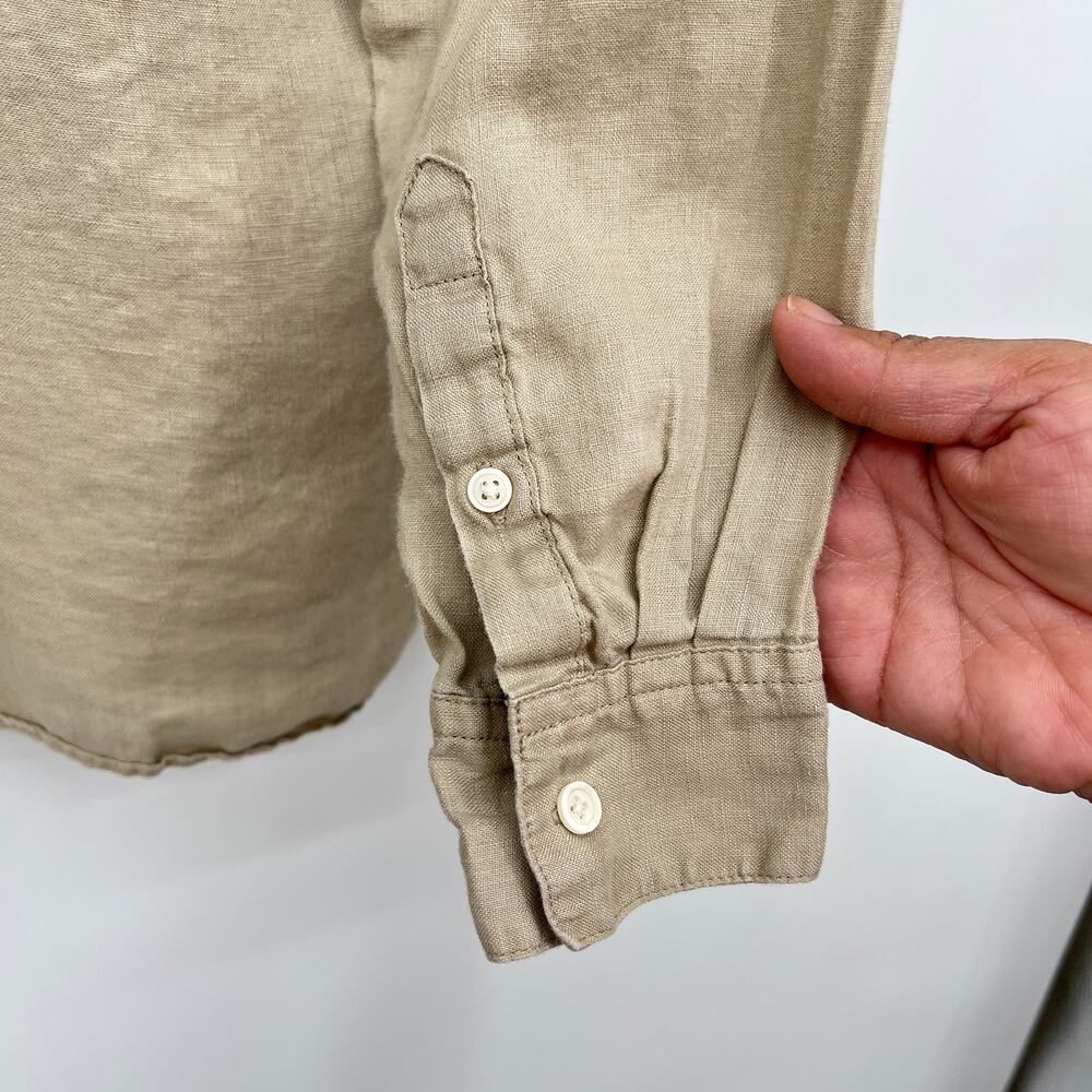 Uniqlo Tan Linen Popover Collared Long Sleeve Blouse Women's M Minimalist - Picture 5 of 6